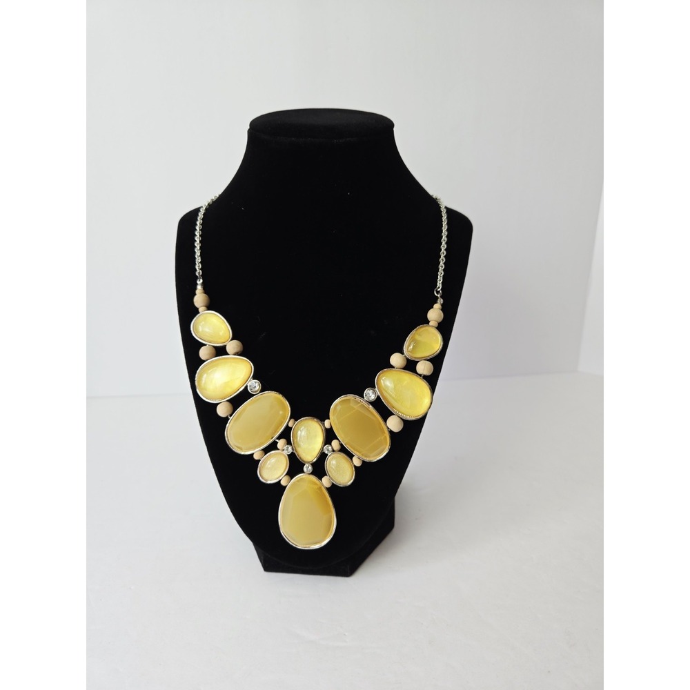 Liz Claiborne necklace‎ summer rhinestone yellow wood bead chunky